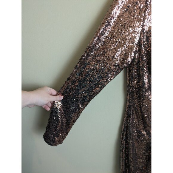 NWT Fashion Nova plus size 2x bronze sequin long sleeve sexy mini dress - Picture 6 of 13